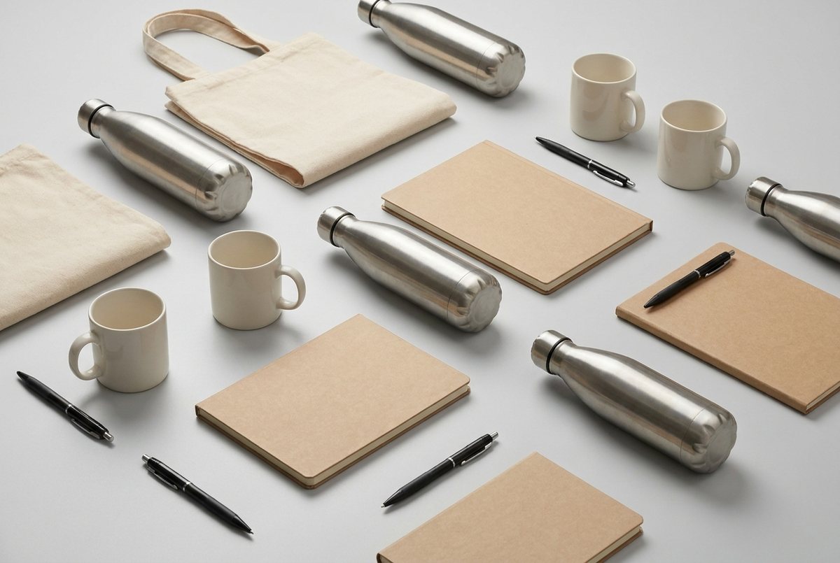 Branded promotional merchandise: bottles, bags, mugs and pens
